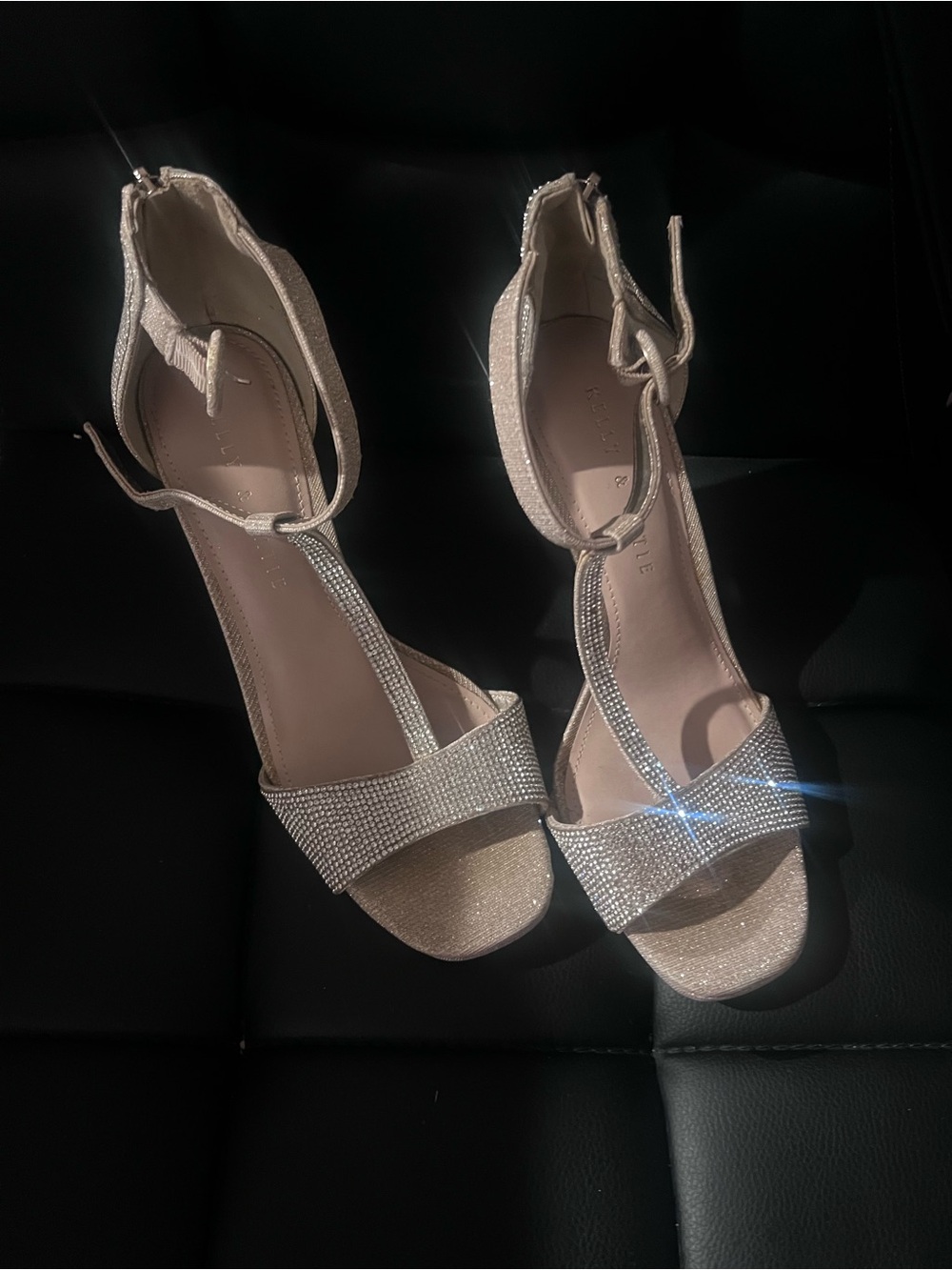 Kelly & Katie Champagne Sparkle Ankle-Strap Heels